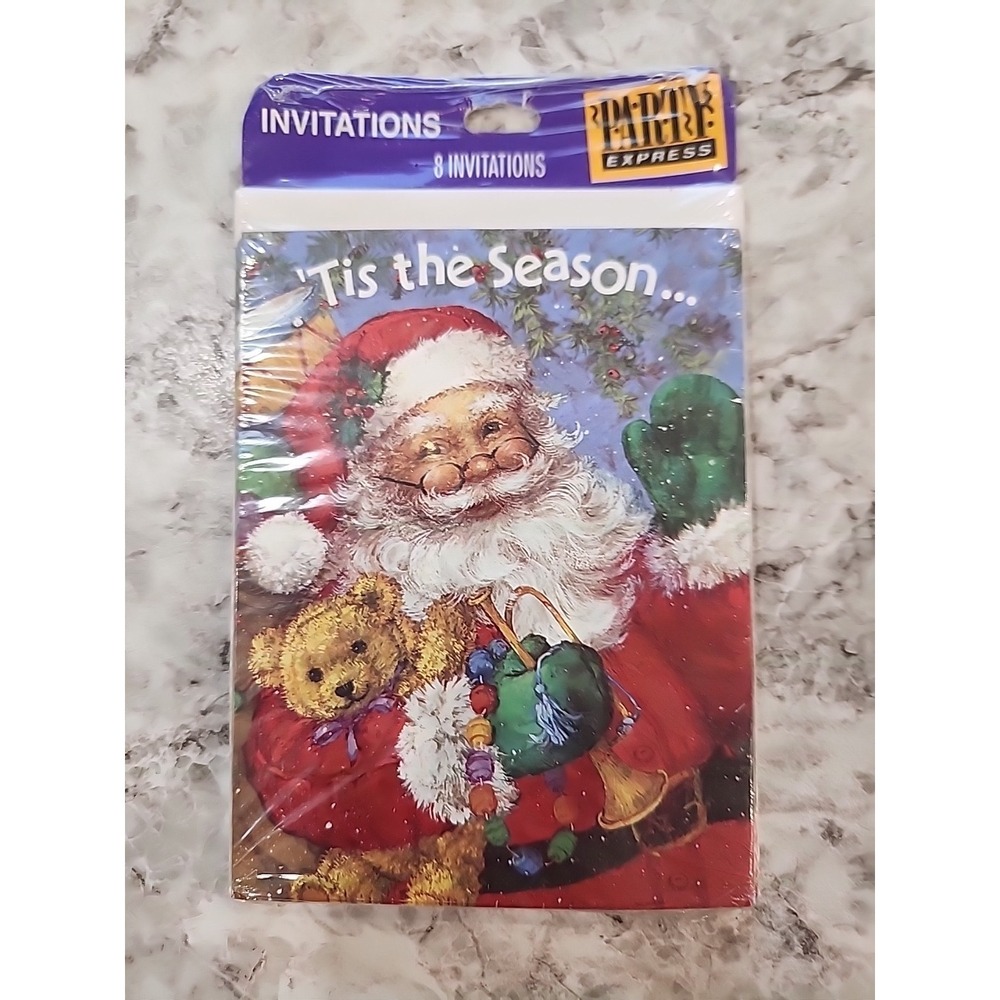 VTG 90's HALLMARK Set of 8 'Tis‎ the Season Santa CHRISTMAS Party Invitations